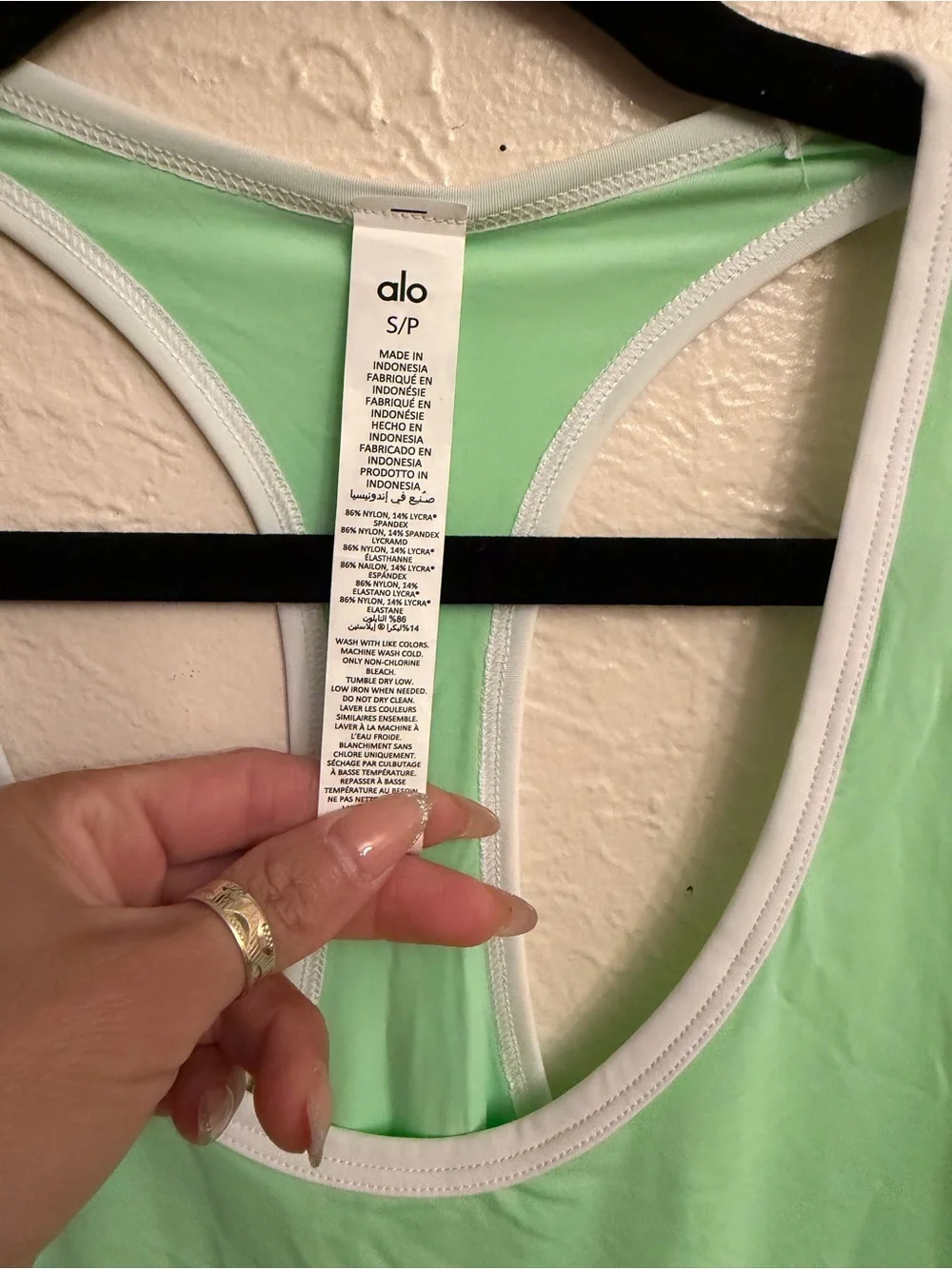 ALO Yoga Mint Green Tank with White Trim